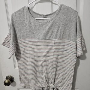 Gray and Pink Striped Women's Top